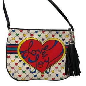 Brighton Love & Joy Bow Two-Sided Print Canvas Crossbody Bag NWOT